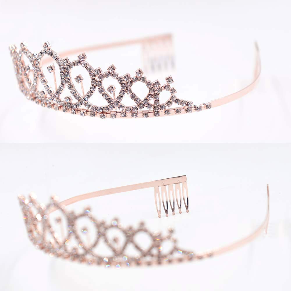 Birthday Queen Sash & Rhinestone Tiara - Rose Gold Birthday Gifts Glitter Birthday Sash Birthday Party Favors